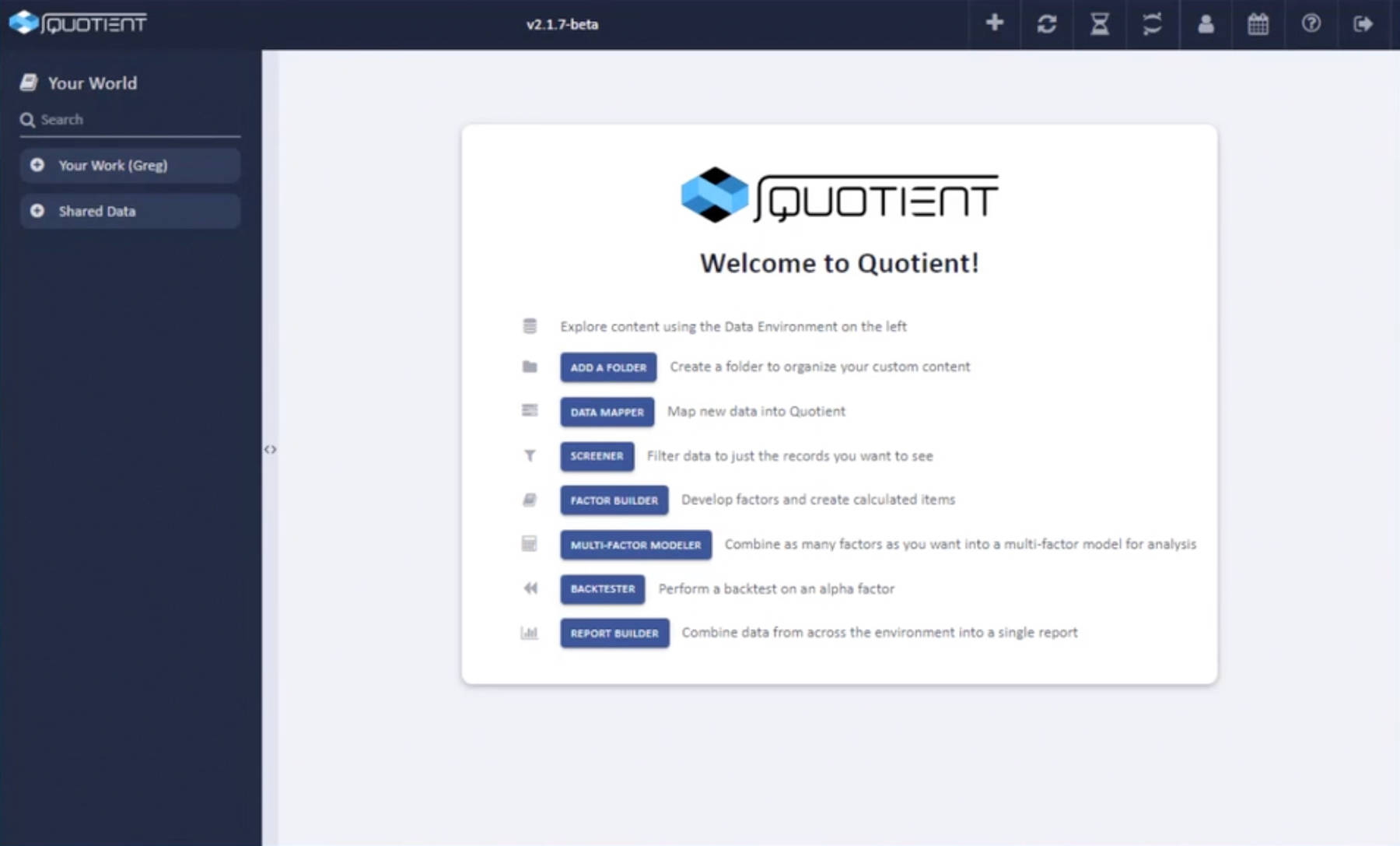 screenshot of quotient welcome page